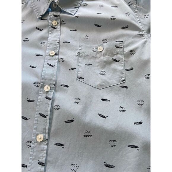 American Threads Men's L Blue Graphic Print Canoes Mountains Button-Up Shirt​ - Picture 9 of 12